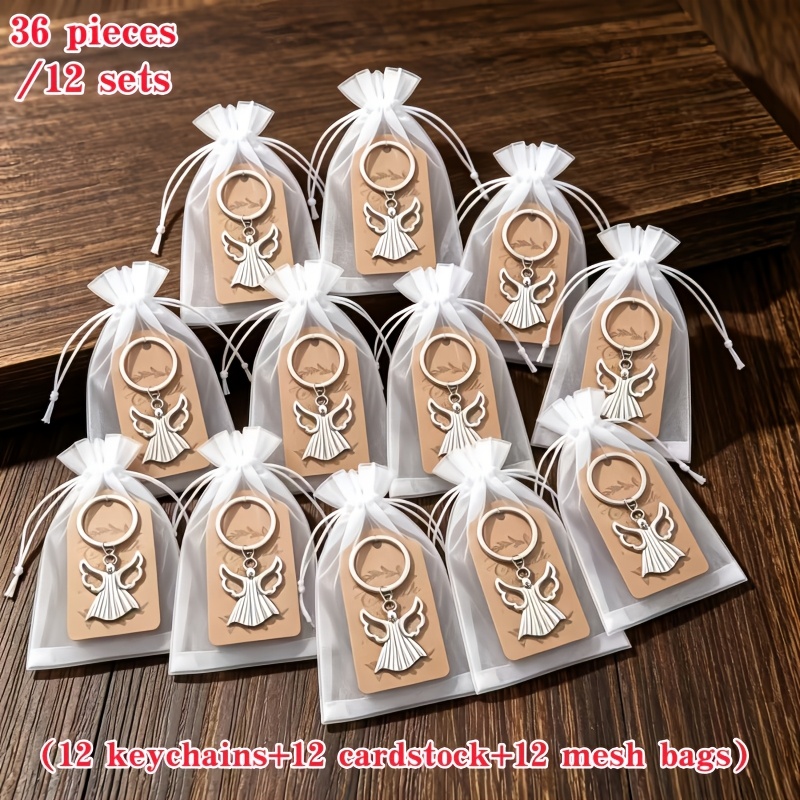 Image of 36pcs/12 Set Keychain Set, Party Keyring Gift Pack, Includes 12 Keychains + 12 Root Yarn Bags + 12 Cards, Suitable For Event Party Favors, School Graduation Gift Sets, Small Corporate Colleague Gifts