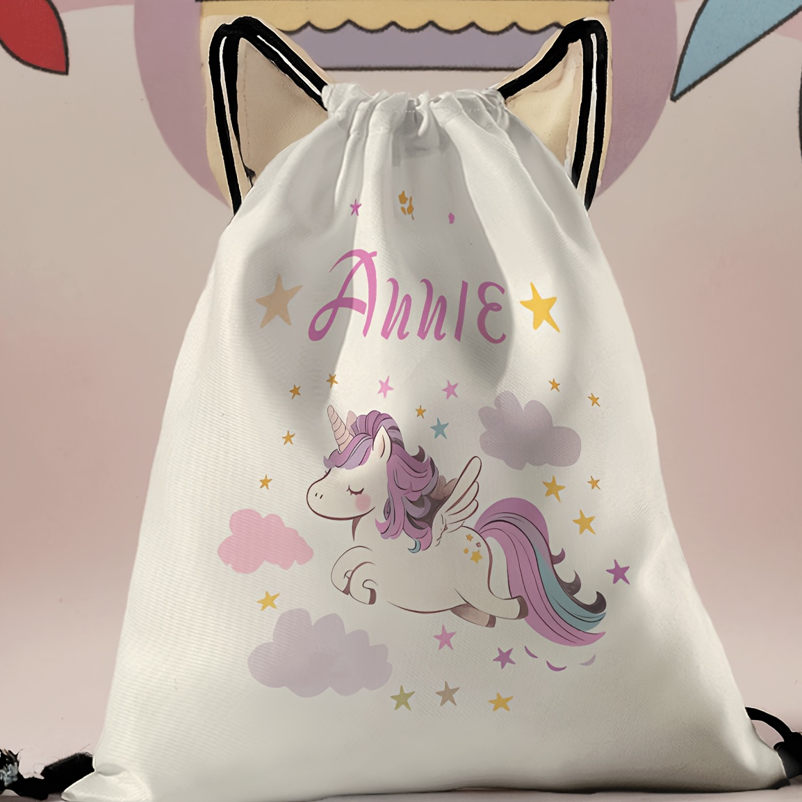 TEMU Personalized Name Cartoon Drawstring Backpack - Durable Polyester Gym Bag With Secure Drawstring Closure, Practical Pockets & Soft Shell Design
