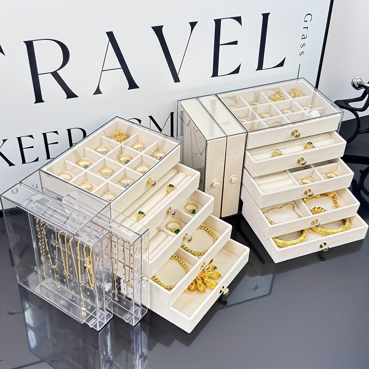 large jewelry organizer box with clear lid   storage case multiple compartments for necklaces bracelets rings earrings birthday mothers day valentines gift for women desktop organizer with secure closure jewelry box organizer polished   fabric lined interior necklace holder durable plastic birthday present jewelry boxes Product details 5