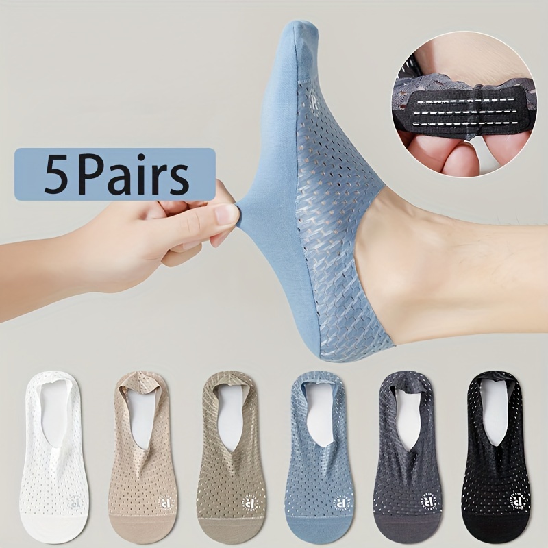 

[popular ] 5 Pairs Of Men' Color Transfer Label Large Me Hole Hollow Breathable Cloth Bottom Anti-slip Non-slip Business Leisure Sports High Quality Invisible Socks