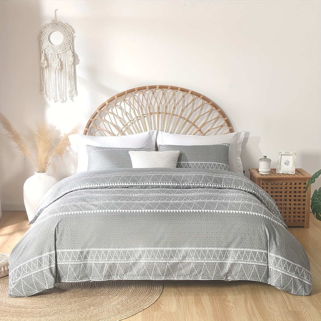 TEMU King Duvet Cover, 3pcs Microfiber Bedding Duvet Cover Sets (1 Boho Duvet Cover And 2 Pillowshams), Grey