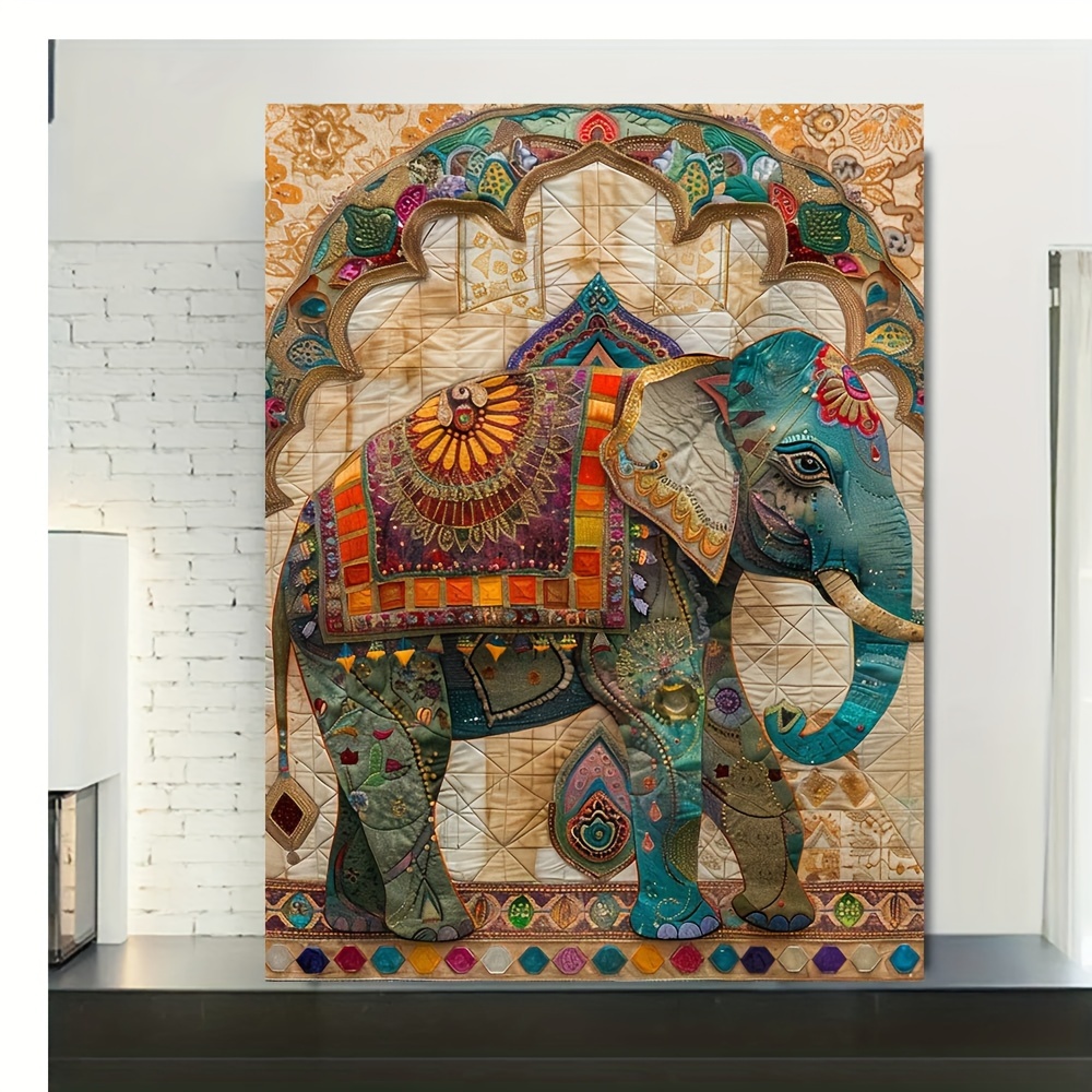 

Whimsical Elephant Embroidered Canvas Print Wall Art - Vibrant Colors And Patterns, Intricate Design, Unframed, Home Decor, Office, Bar, Pub, Cafe, Bedroom, 12x16 Inch - Art And Crafts