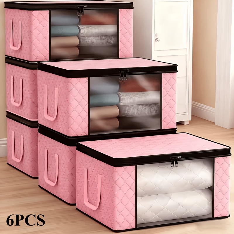 TEMU Juego de 6 organizadores plegables extragrandes con abertura de ventana , organizador de ropa plegable duradero con cremallera, y asa reforzada