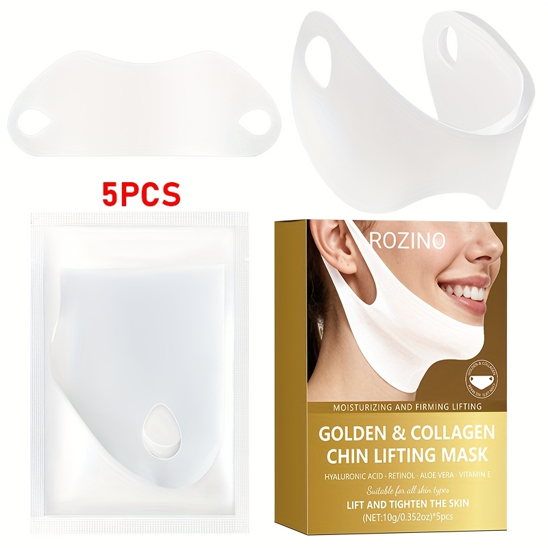 TEMU Set Of 5 Collagen Facial Lifting Masks, Collagen Face Mask, Chin Lifting Band, Neck Lifting Patches, Facial Lifting Patches, Collagen Face Mask