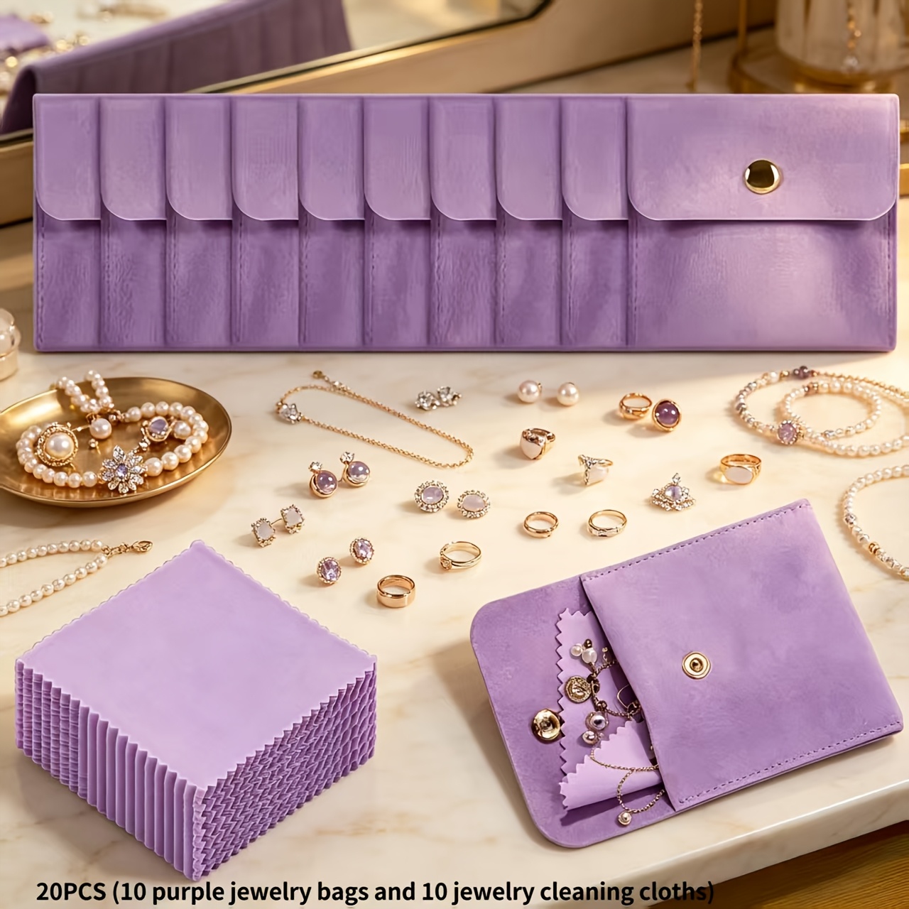 Temu – TEMU 20pcs Purple Jewelry Storage Bags And Jewelry Polishing Cloths, 10 Purple Jewelry Pouches And 10 Jewelry Cleaning Cloths, Jewelry Storage