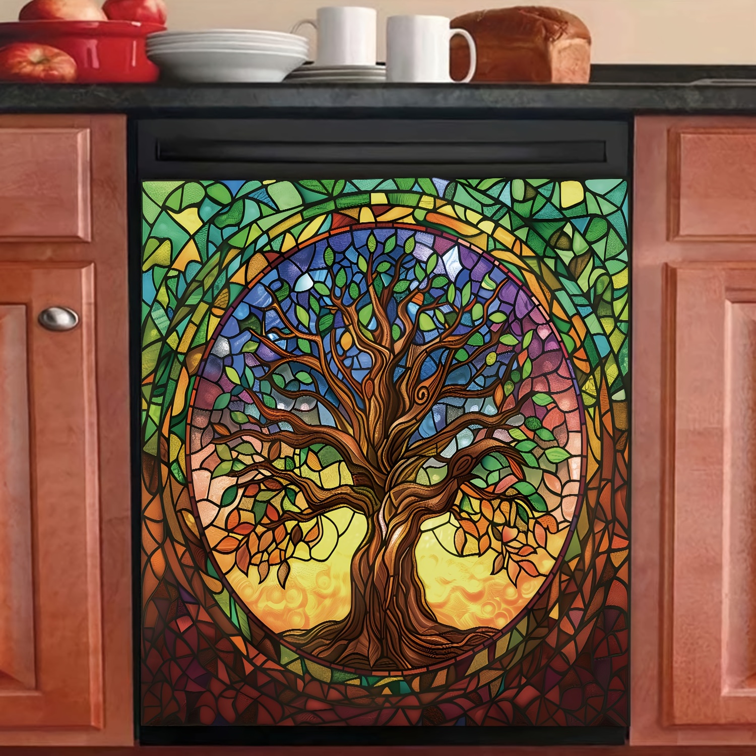 

Tree Of Life Stainless Steel Refrigerator Magnet Cover, Pvc Material, Rectangle Shape, Thanksgiving Holiday Decor, 58.5cm X 65cm