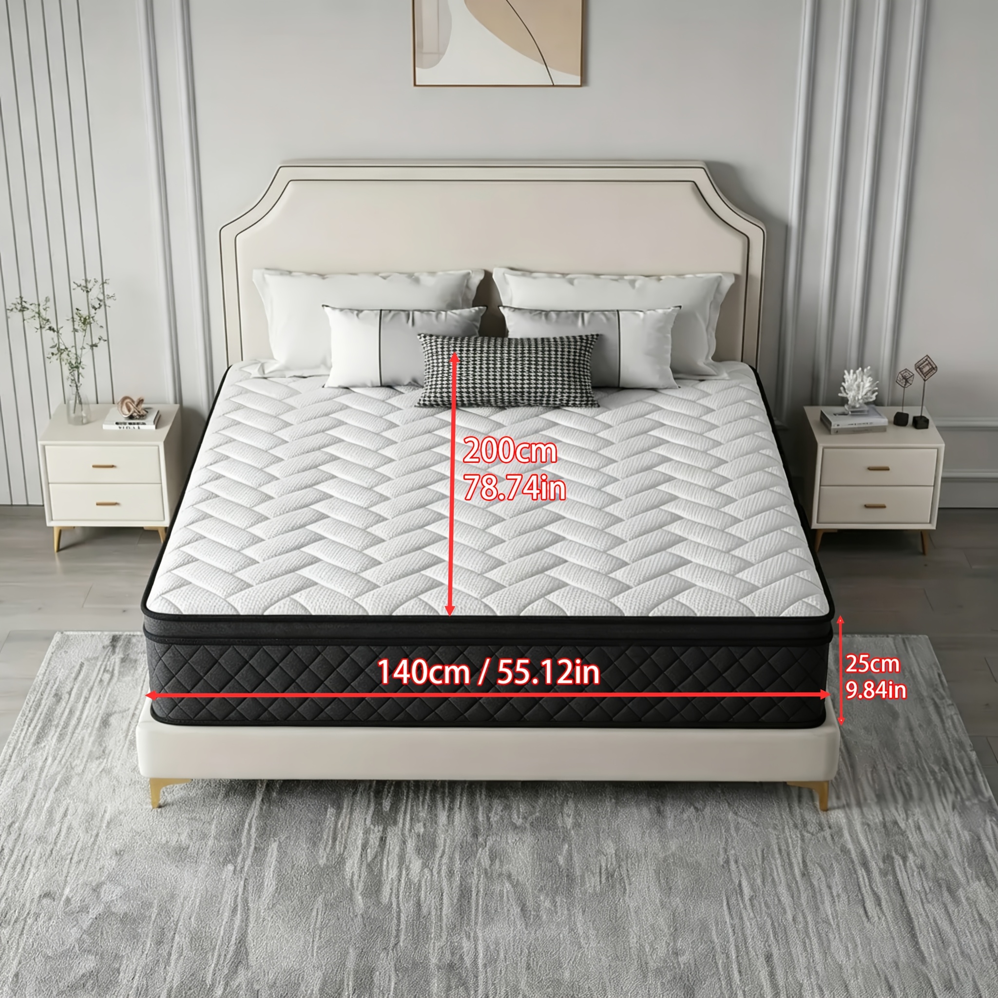 TEMU 160cm Mattress, Double Mattress, Independent Mattress, Soft And Comfortable, Slightly Soft Hardness, 25cm Thick Mattress, Multiple Colors,