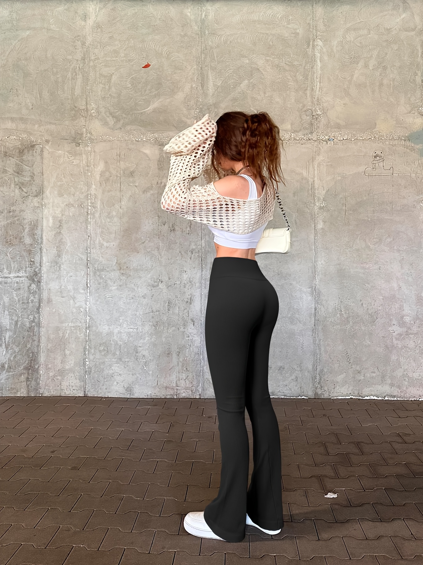 2pcs High Waisted Ribbed Flare Leggings