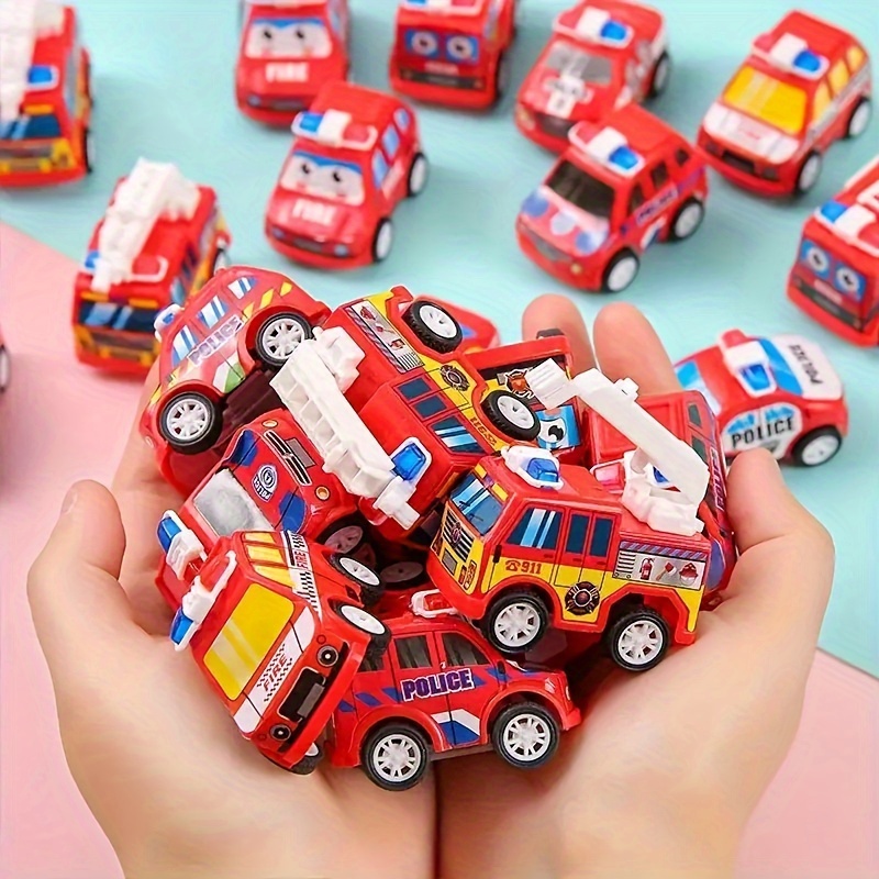 

10pcs Cartoon Mini Fire Trucks, Police Cars, Children's Toys, Birthday Parties, Favorite Shower Bags, Easter Gifts, School Rewards