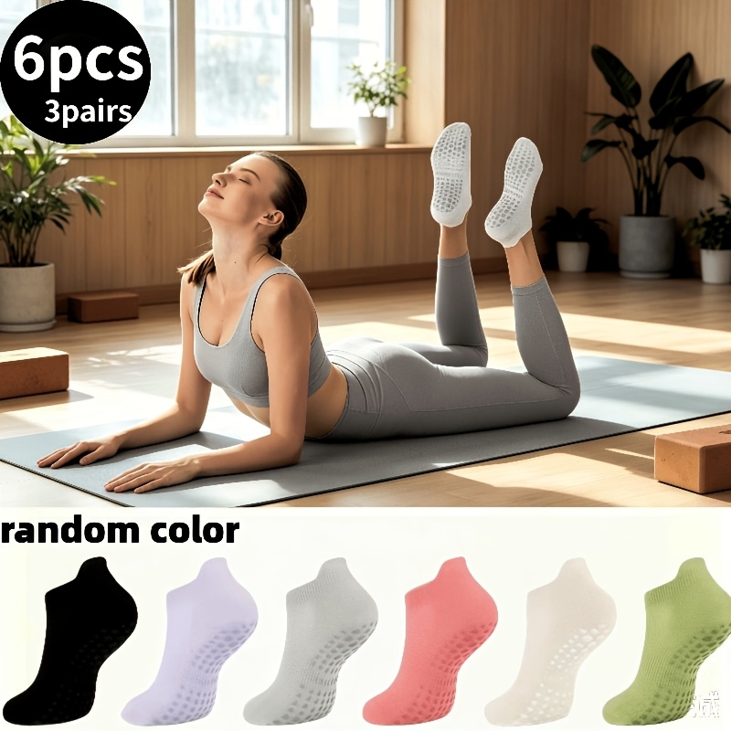 TEMU 6 pezzi/3 pezzo - Calzini antiscivolo da donna in colori assortiti, adatti per Pilates e palestra, calze sportive per Pilates e palestra,