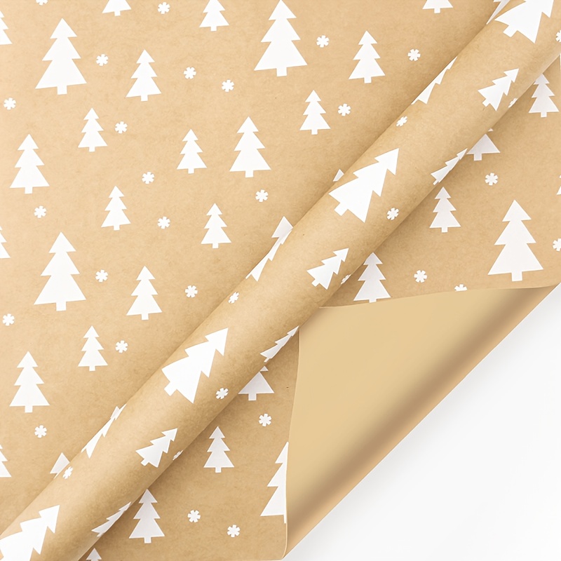 TEMU Classic Vintage White Christmas Tree Snowflake Natural Cowhide Gift Wrapping Paper Roll, Thickened Long Roll For Christmas Gift Wrapping,