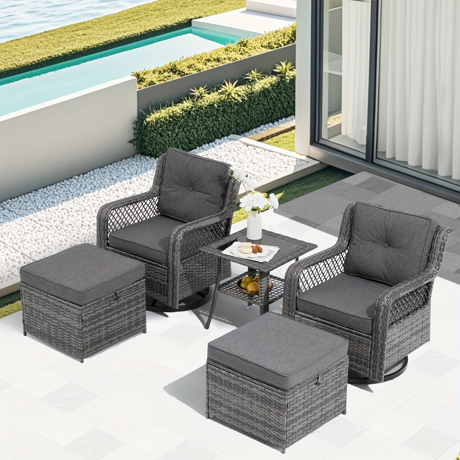 5pcs outdoor patio furniture set wicker swivel rocking chair Temu