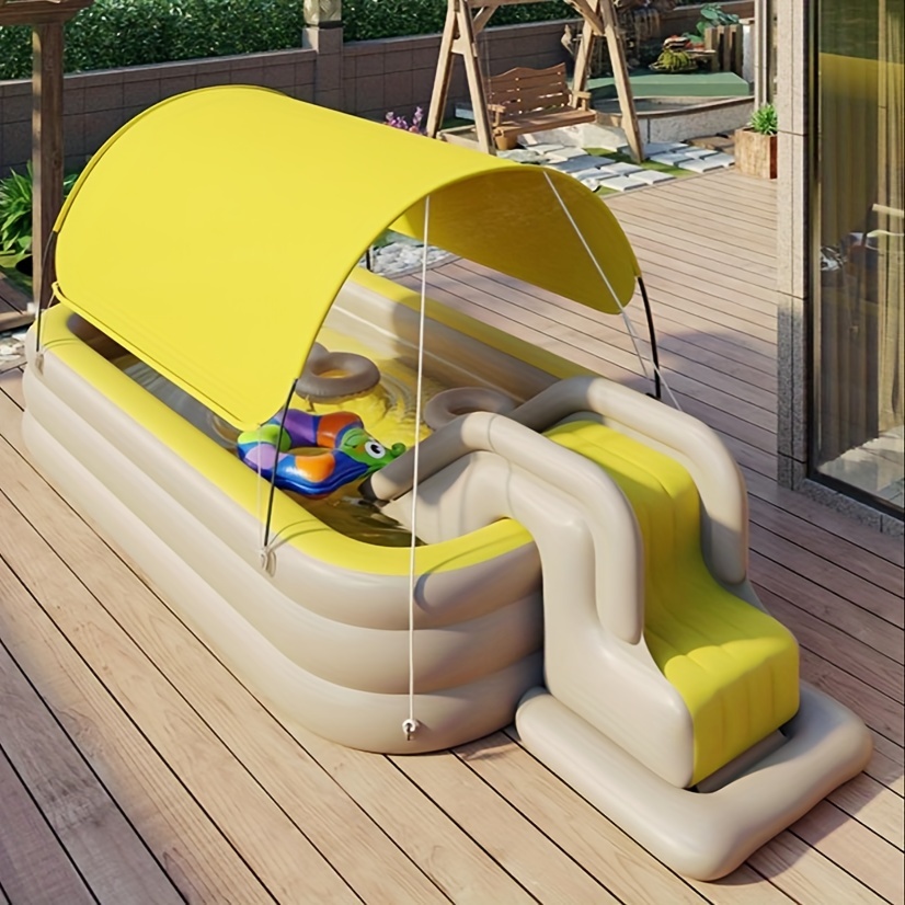 

1 Pack, Luxury Inflatable Outdoor Pool With Slide, Sunshade, Foot Step Inflatable Pump, Pool Toys, Repair Kit, Large Inflatable Pool, Water Play Swimming Pool