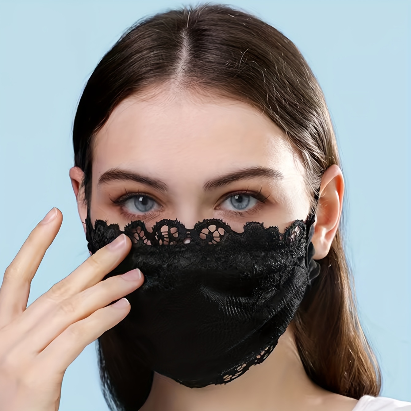 1pc Lace Floral Print Reusable Ria Mesh Mask, With Adjustable Ear Strap Length, Suitable For Women's Decoration Or Party Use