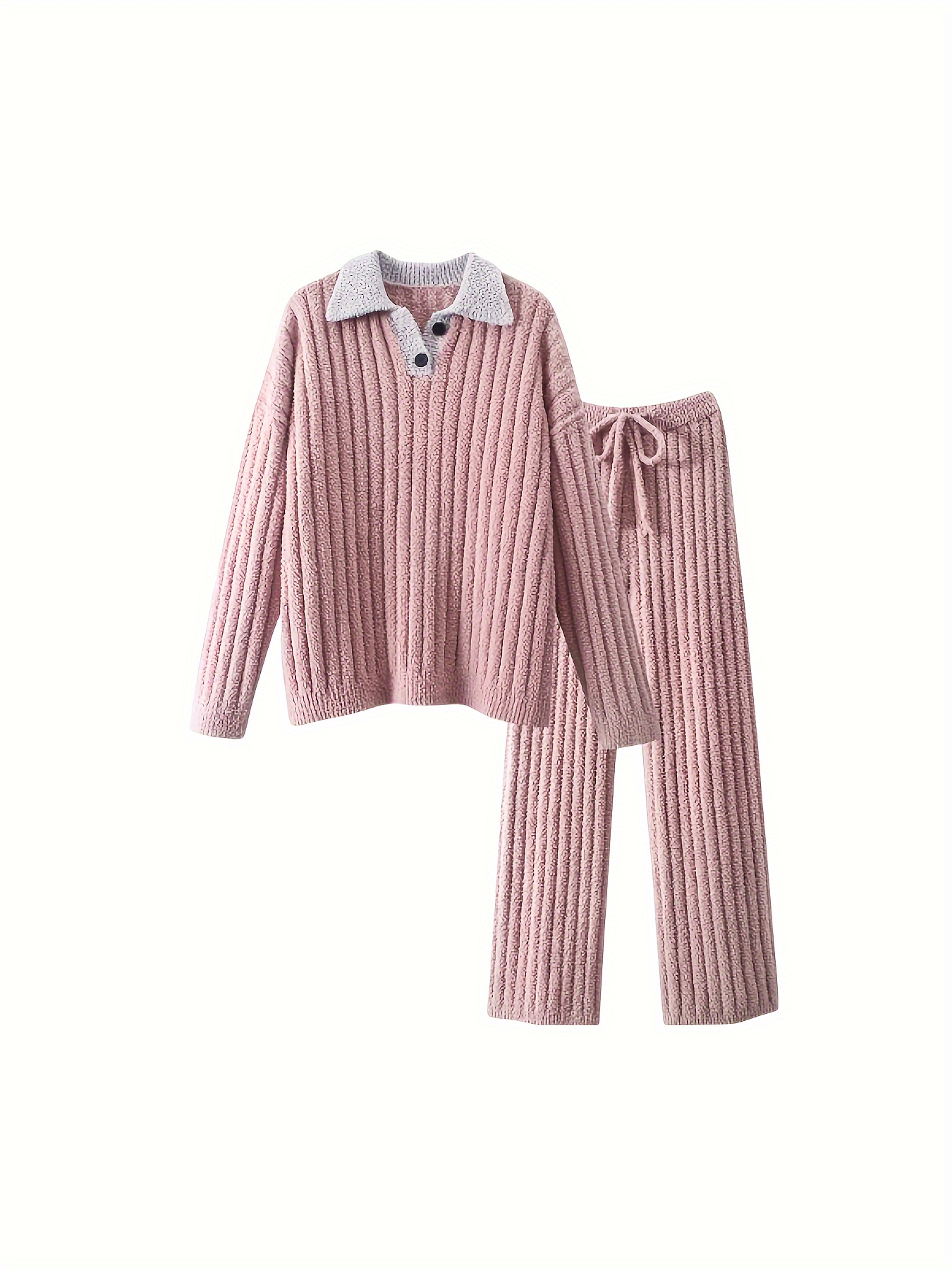 Casual Solid Fleece Pajama Set Thickened Long Sleeve Button - Temu