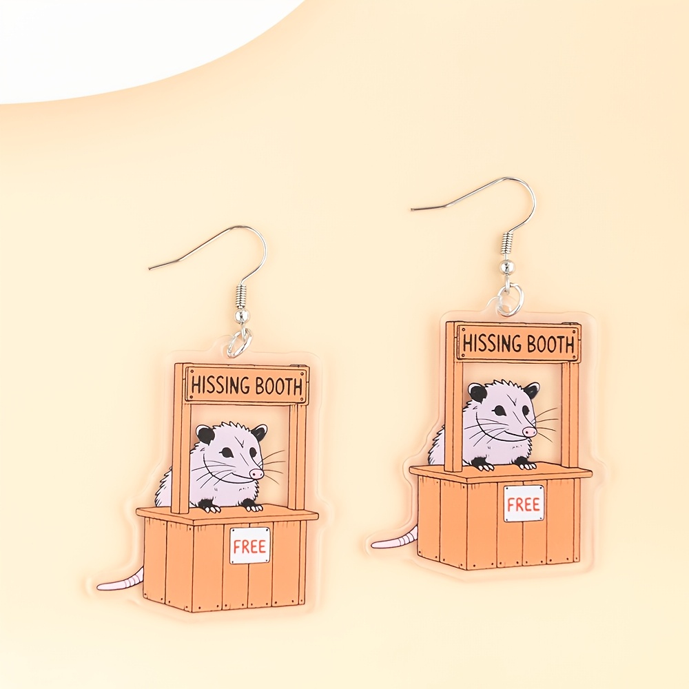 

1 Pair Cute Rat Hissing Booth Acrylic Earrings - Quirky Cartoon Design, Stainless Steel Hooks, Lightweight , Ideal For New Year's, Halloween, Valentine's Day Gifts