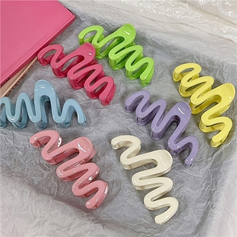TEMU 7pcs Set Of Large Colorful Creamy Wavy Claw Clips For Women, High-end Dolphin Claw Hair Clips, Dopamine Hairpins