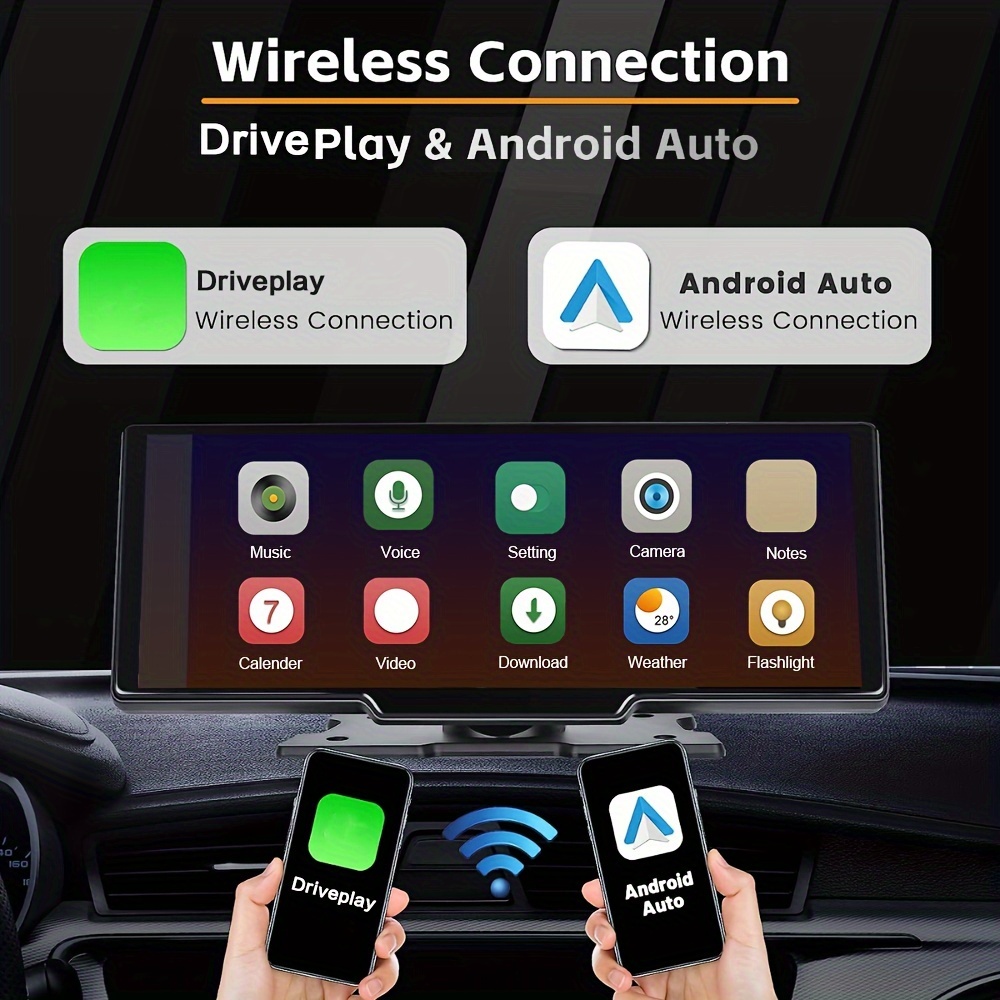 10 inch Touch Screen Portable Wireless Apple CarPlay Android Auto Car  Radio GPS