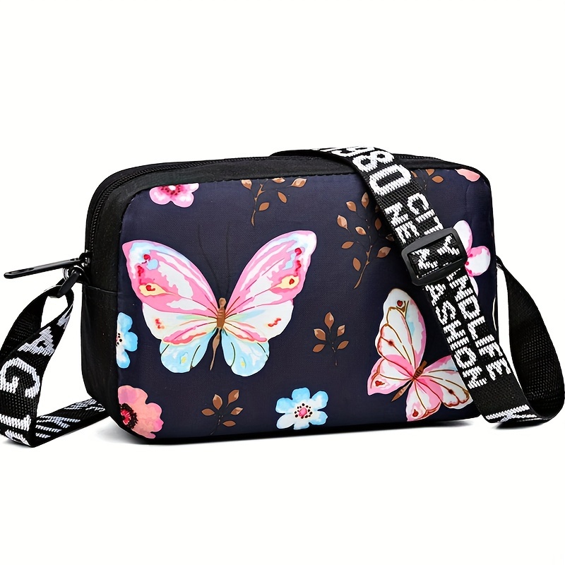 TEMU Girl' Fashionable And Print Crossbody Bag With Adjustable Letter Embroidered Strap And Closure, Trendy Sling Bag For And Use