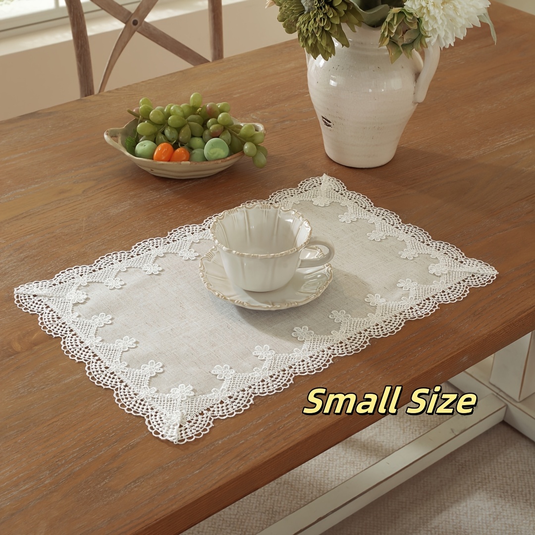 E-shop Fiber Jute Farbe Exquisite Stickerei Weißer Spitzenbesatz Vintage Französischer Landhausstil, Geeignet für Home Küche Wohnzimmer Tischdecke