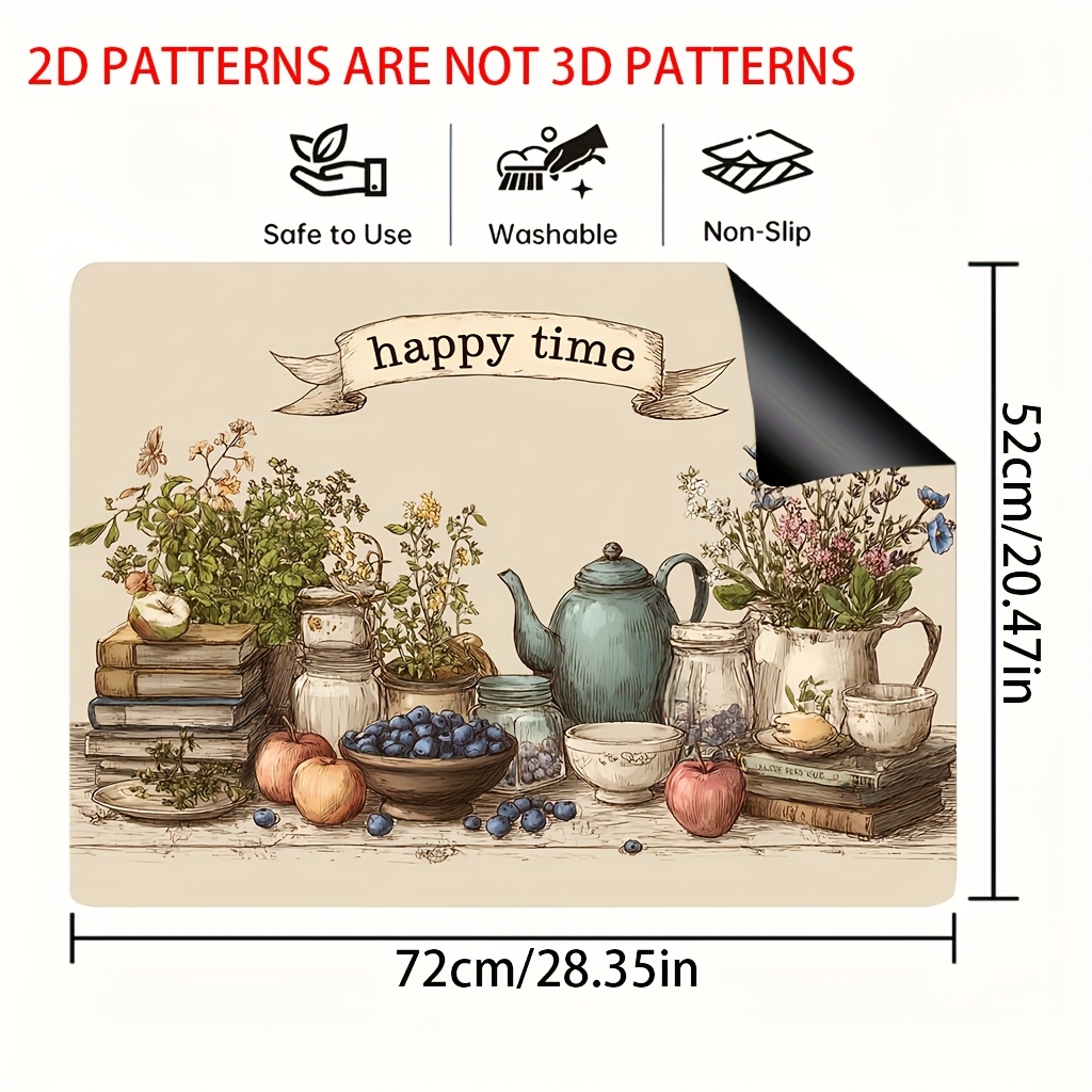 TEMU 1pc, Two-dimensional Flat Design, Retro Kitchenware Patterned Stove Cover, Coffee Machine Mat For Stove, Enhances And Utility In Kitchen Decor,