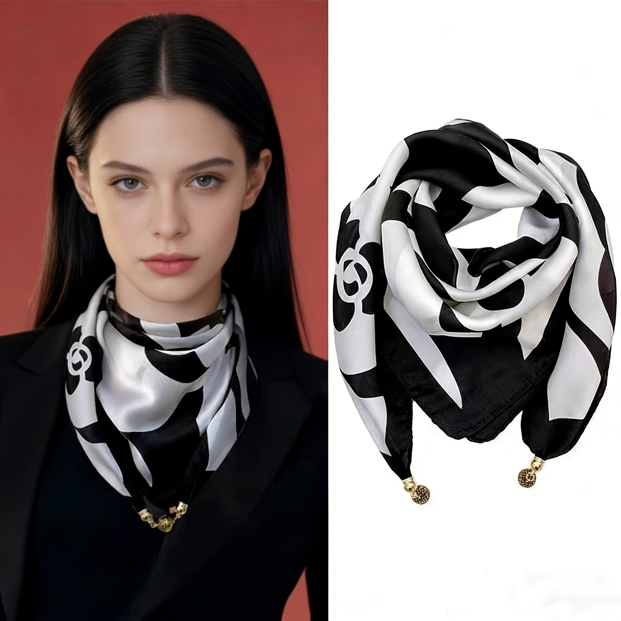 TEMU Sciarpa elegante da donna con chiusura a , texture liscia a Y, pi羅 stili disponibili, adatta a