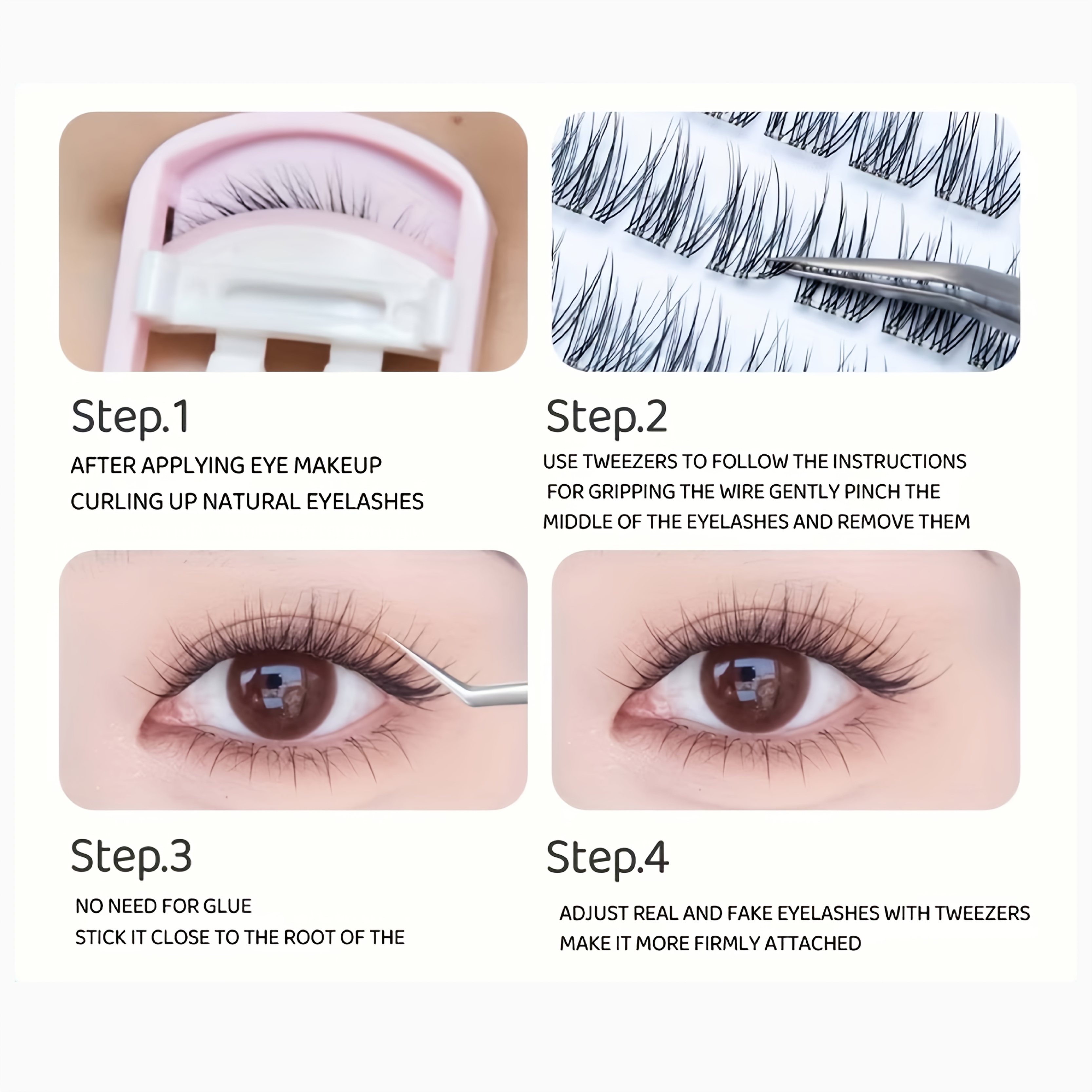 Natural Slender Long Upturned Clear Stem Segment Lashes