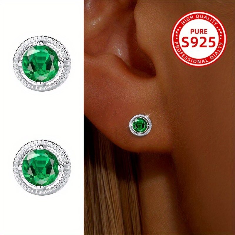 

1 Pair Women's Fashion Earrings Inlay Green Synthetic Zirconia Elegant Simple 1.01g925 Pure Silvery Suitable For Vacation Banquet Party Wear