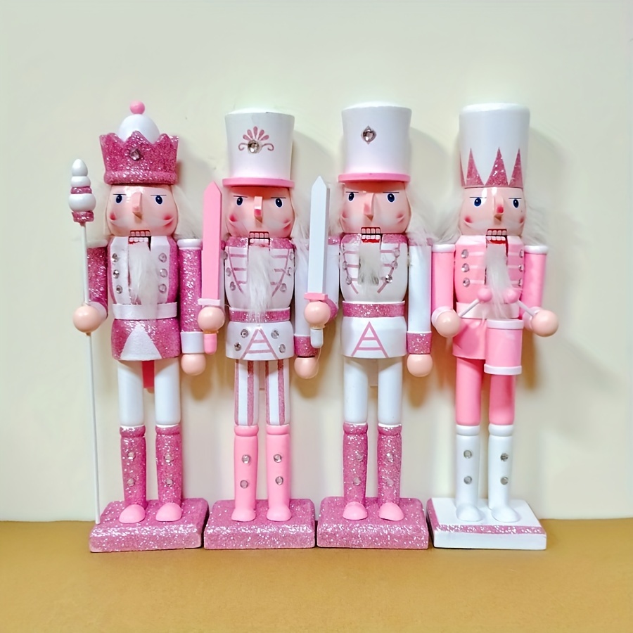 

1pc Wooden Nutcrackers, 11.8-inch Pink And White Festive Decorations, Glittery Holiday Ornaments, Ideal For Home And Bedroom Decor, Easter And Spring Gifts