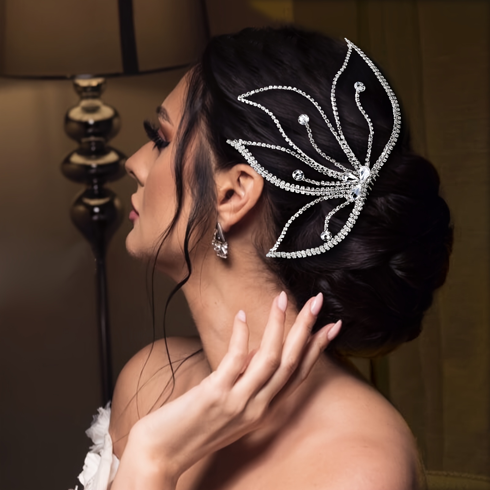Women's Rhinestone Chain & Leaf Bridal Hairpin, Wedding Accessory
