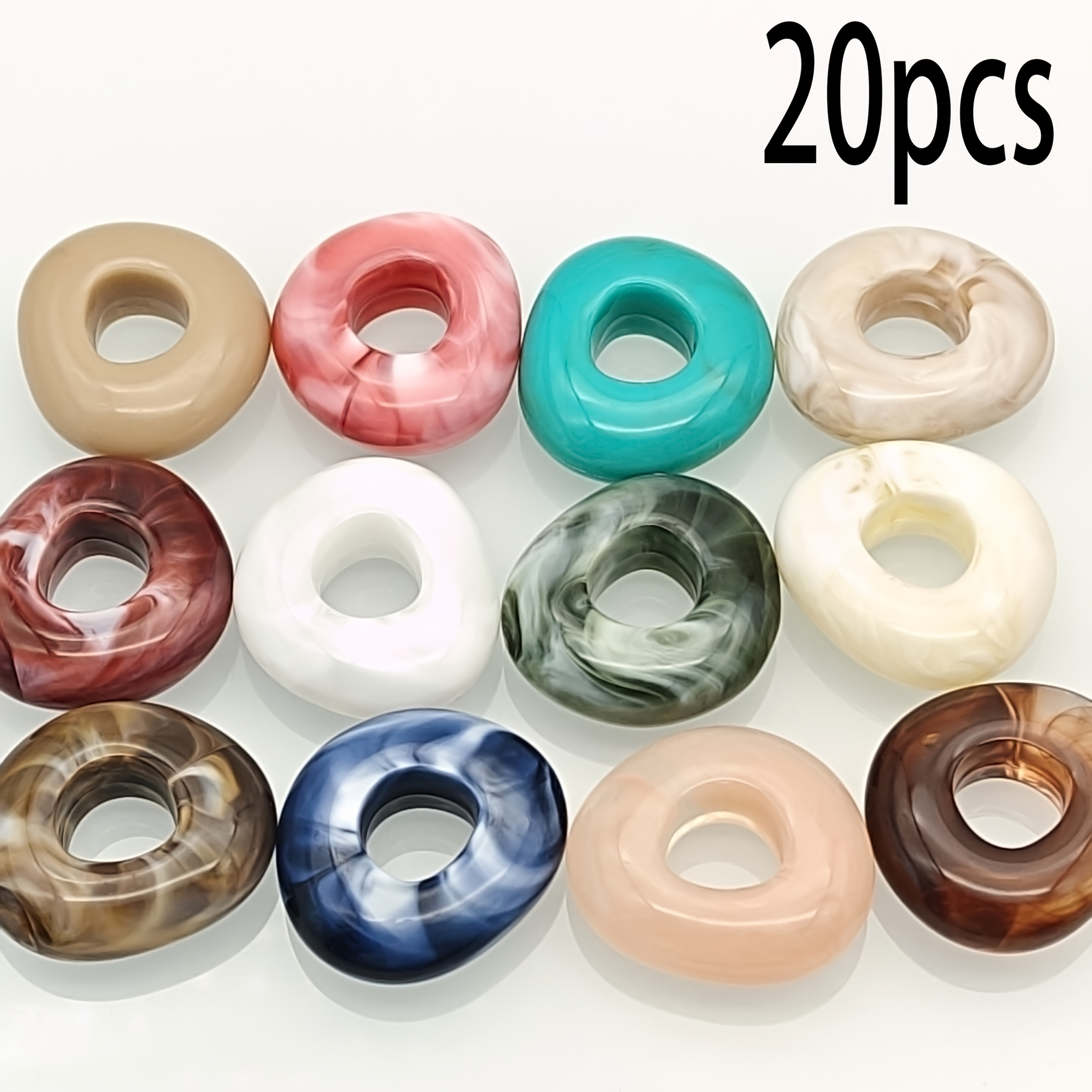 TEMU 26mm/20pcs Irregular Acrylic Hoop Beads With Large Holes, Diy Craft Materials, Apparel Decoration Accessories, Handmade Beading Supplies, Diy