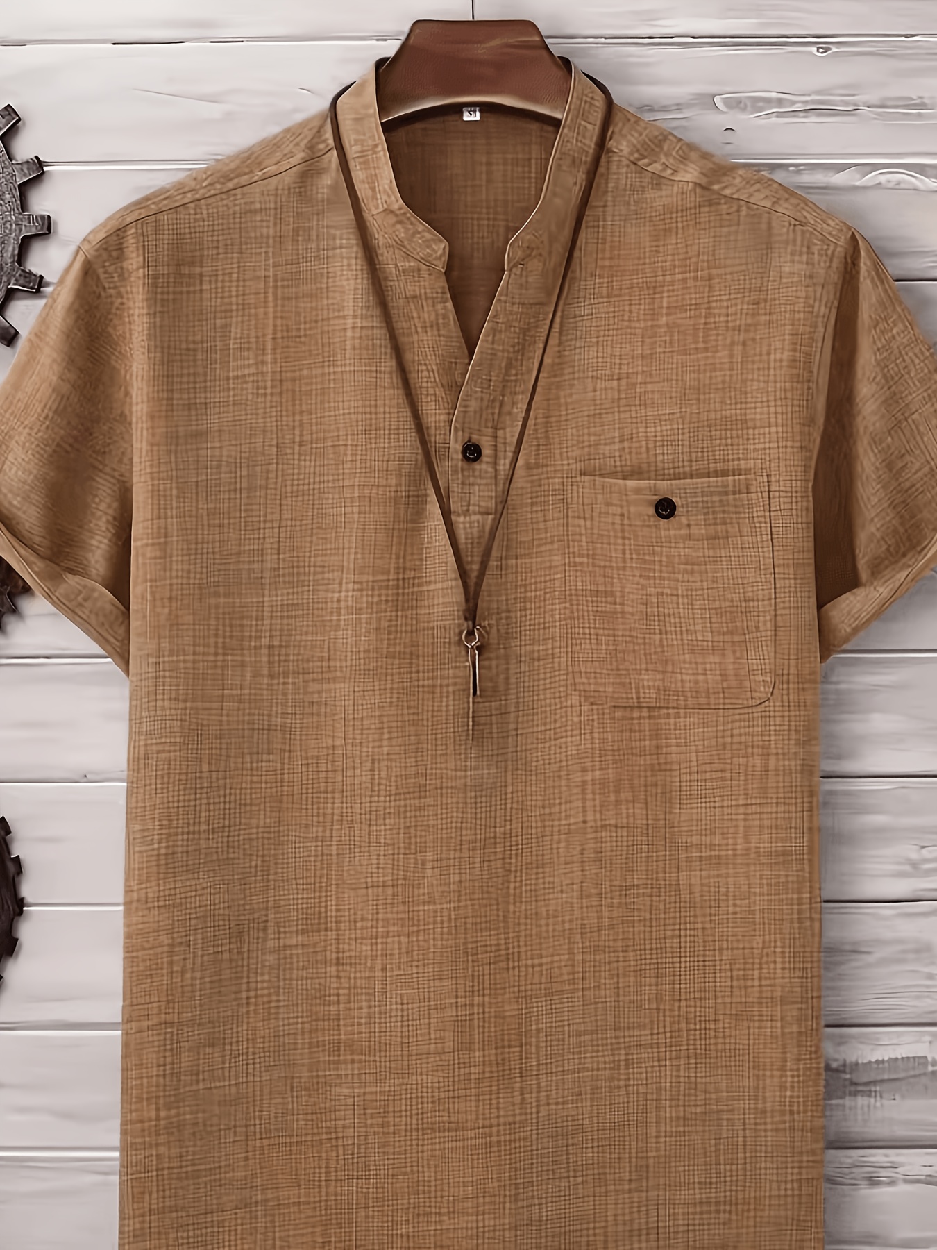 fashionable and comfortable plus size mens summer casual button up shirt   fit short sleeved stand up tie chest pocket
