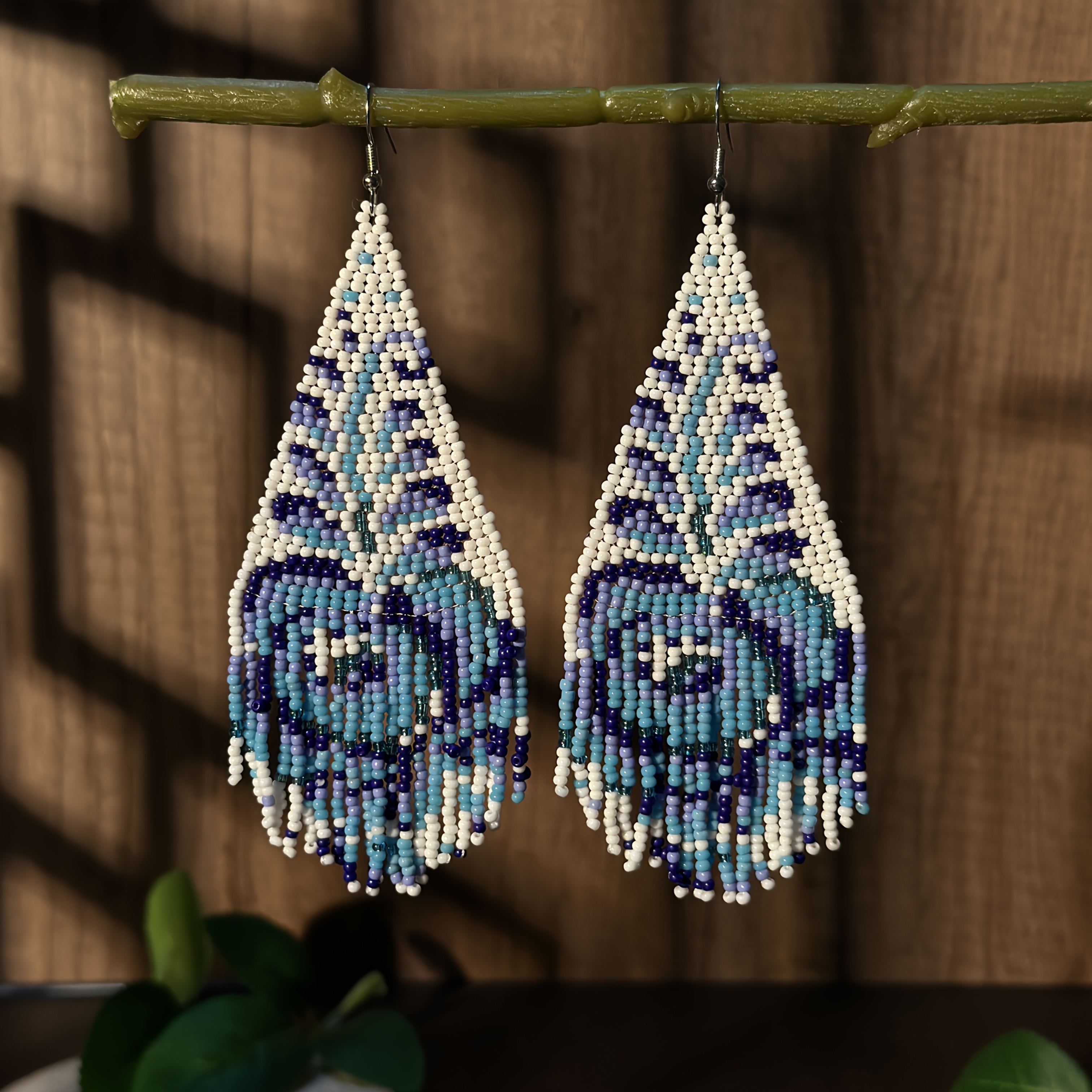 Image of Bohemian Style Handmade Beaded Tassel Earrings, Gradient Color Flower Tassel Earrings, Valentine's Day Gift, For Teenager