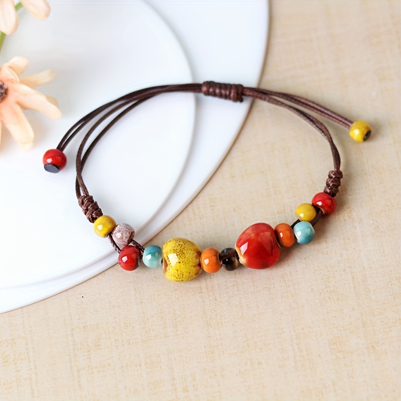 colorful love heart charm bracelet retro traditional chinese ethnic style colorful ceramic bead bracelet jewelry accessories details 1