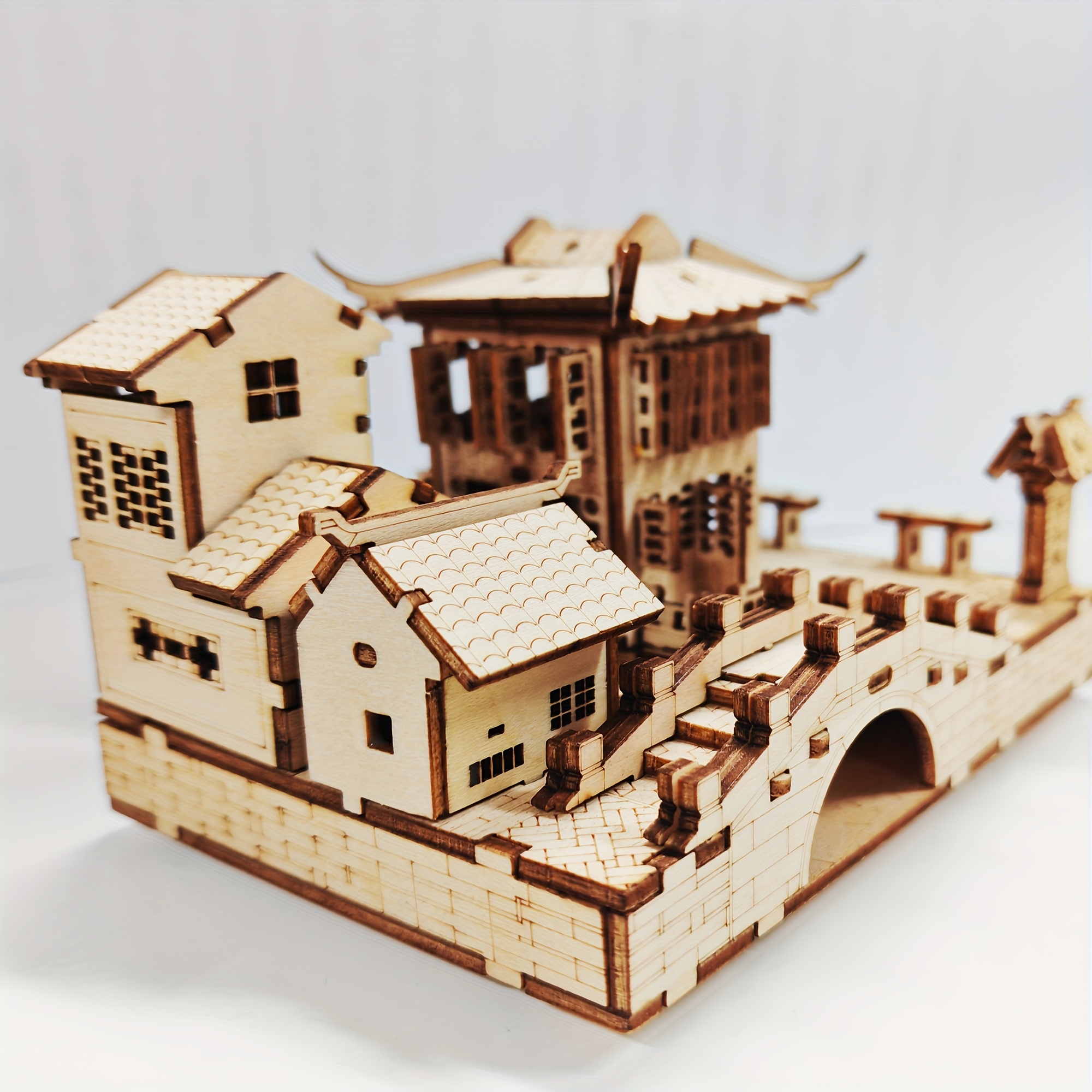 Image of Wooden Puzzle Of Ancient Town Architecture, Handcrafted 3d Building Model, Wooden Cottage, Small House Model Kit, Cottage Construction Kit - Perfect For Birthday Or Holiday Gifts