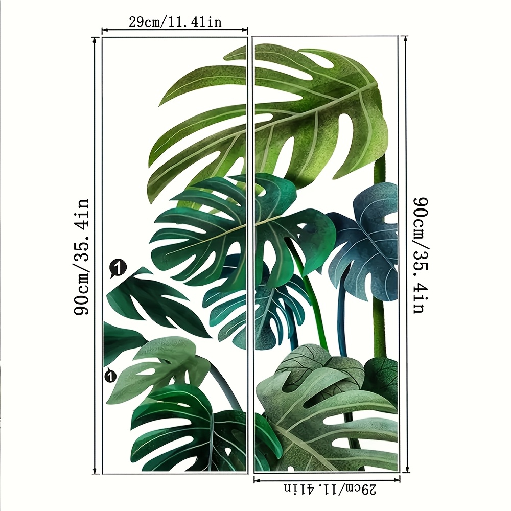 Image of 2pcs Green Leaf Plant Stickers, Nordic Plants Home Decor Decals, Suitable For Bedroom, Living Room, Sofa, Tv, Art Stickers