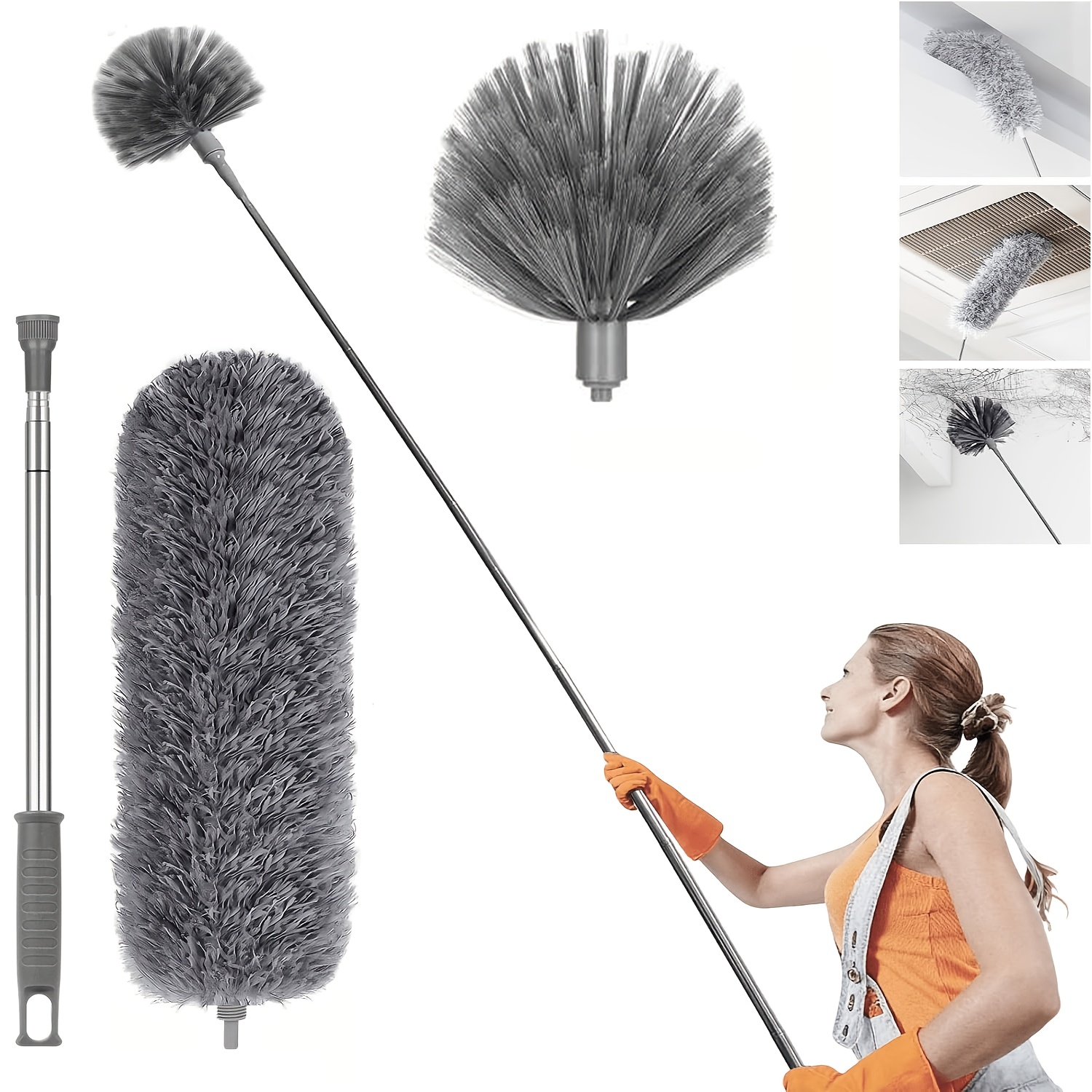 TEMU 2-en-1 Extensible avec Manche Télescopique, Long de 92" pour Nettoyer les Plafonds Hauts et les Ventilateurs, Ensemble en Microfibre et Brosse à