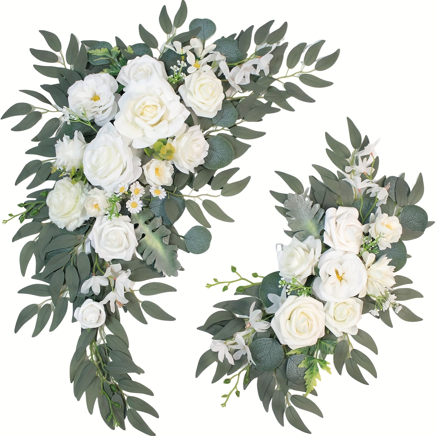 White Faux Flower Set Of 2 For Wedding Welcome Signs Floral Wedding Reception Ceremony Signs Decor