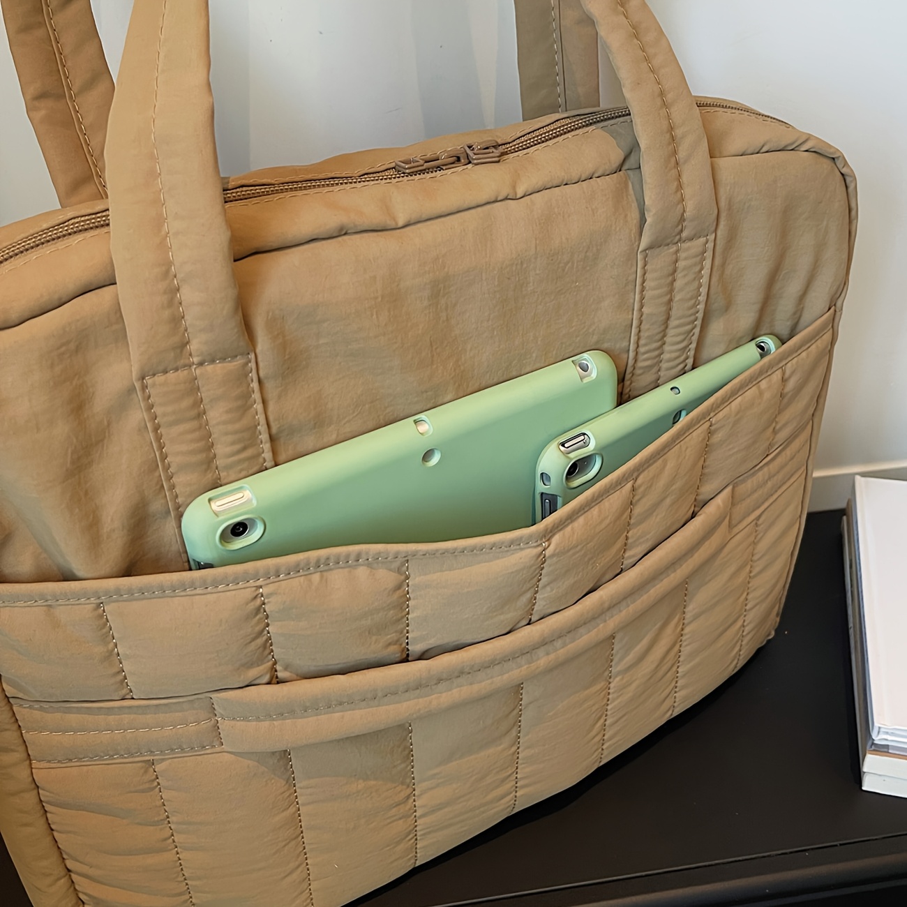 Laptop Tragetasche Für Damen Gesteppte Schultertasche Groß_voghion.com