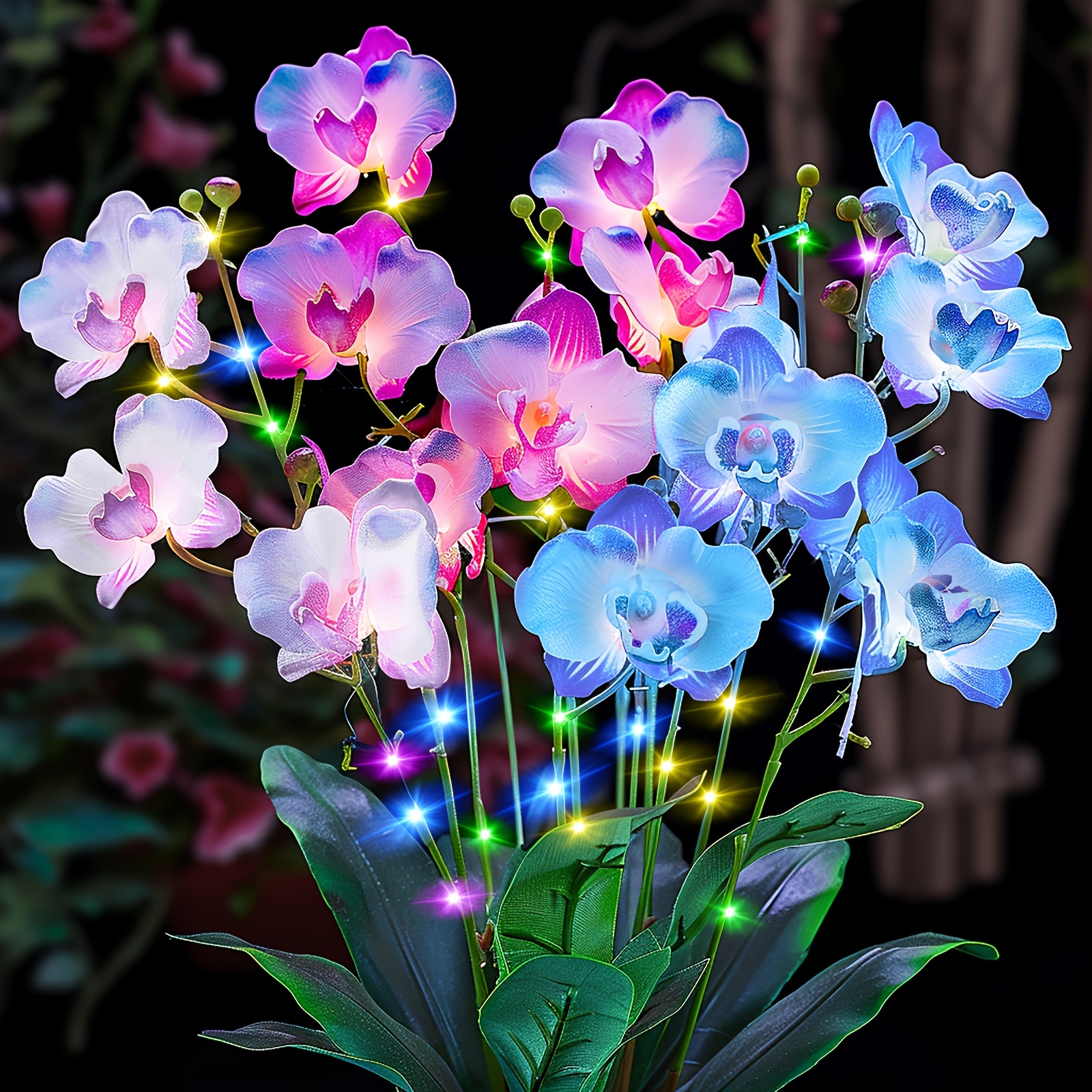 

Outdoor Decorative: 3 Pack Solar Phalaenopsis Flower Lights, Solar Flowers Outdoor, Solar Lights For Outside Yard Patio Pathway Decorations (white+pink+blue)