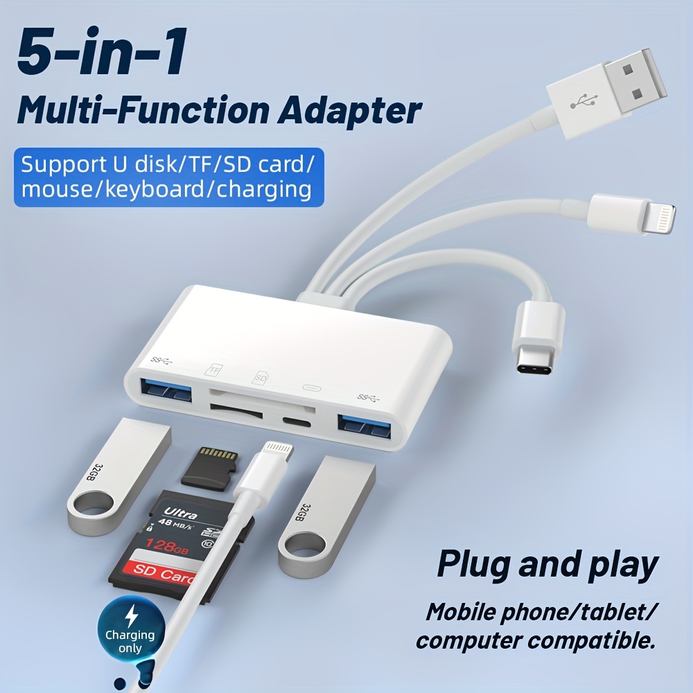 Lettore di schede SD multifunzionale per dispositivi iPhone Lightning/USB-C/ USB-A – Adattatore per schede SD e Micro SD con porta USB OTG, supporta schede SD/Micro SD/SDHC/SDXC/MMC