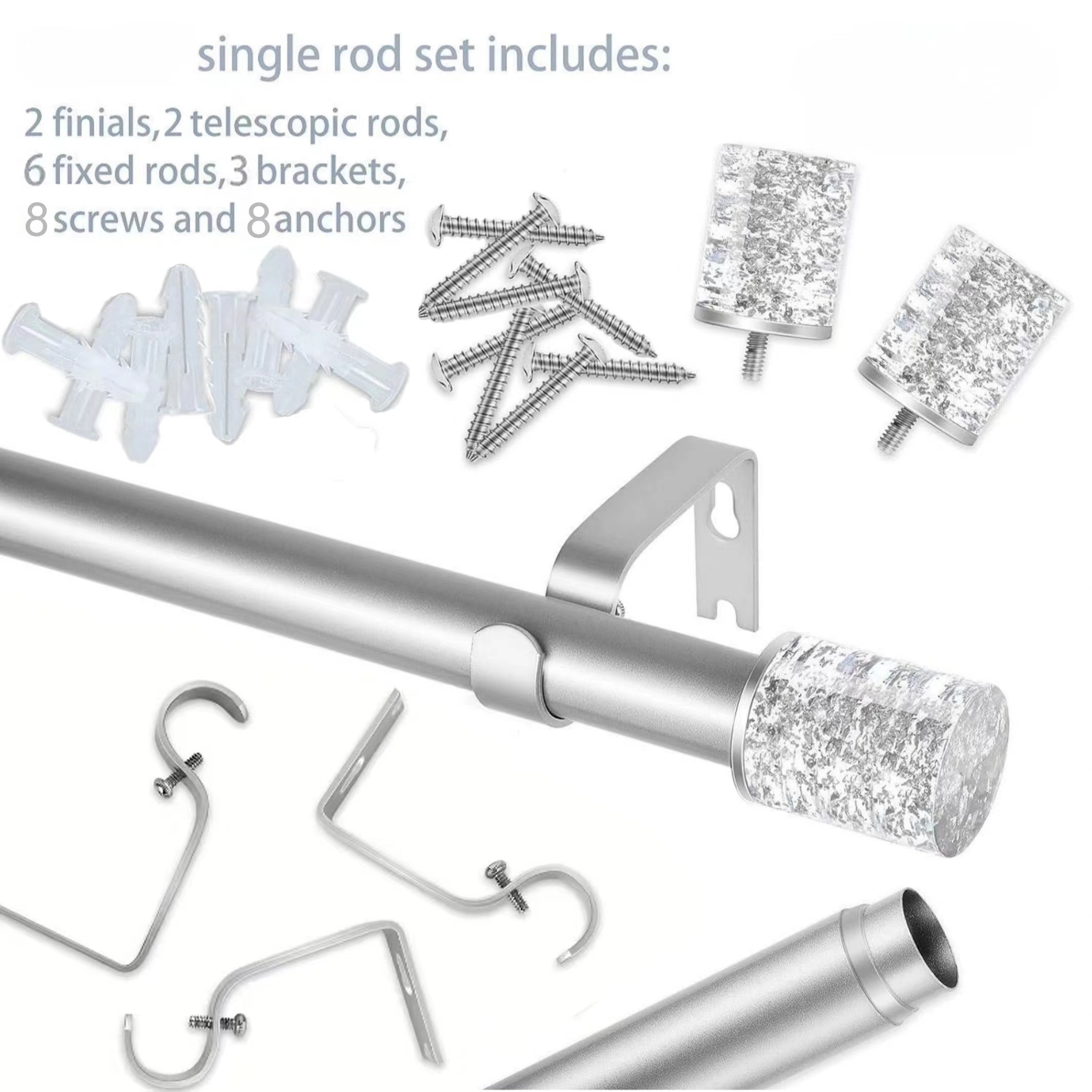 Design Curtain Rods For Windows 18 To 120 Inch, 1" Diameter Heavy Duty Curtain Rods, Modern Adjustable Curtain Rod, Clear Cylindrical Embedded Drapery Rods, Window Curtains Rod