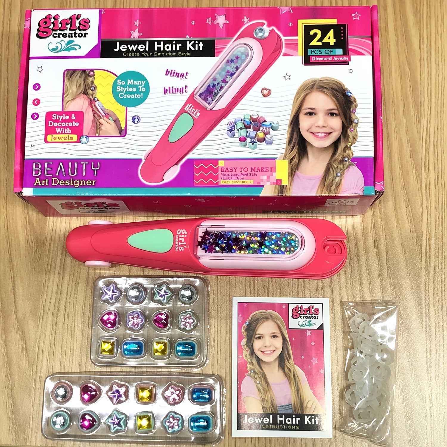 TEMU Set di accessori per capelli gioielli per ragazze, 24 pezzi di accessori per capelli con pietre preziose, kit fai da te per creare gioielli per