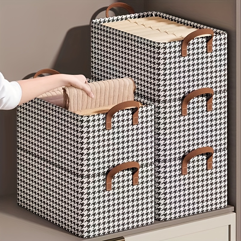 

Chic Fabric Storage Box With Handles - Modern, Space-saving Organizer For Clothes & Underwear In Bedroom And Dorm, Polyester, Layering, Under-bed Storage