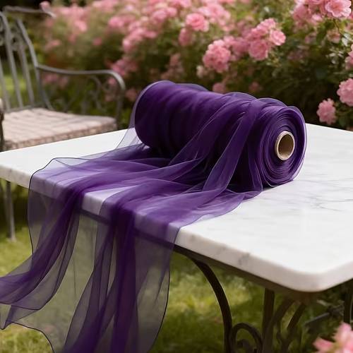 item picture 1 roll deep purple tulle fabric suitable for wedding decorations party backdrops photography roll 26x4900cm pre cut sheeting hand washable solid color tulle ribbon for crafts luxurious home decor