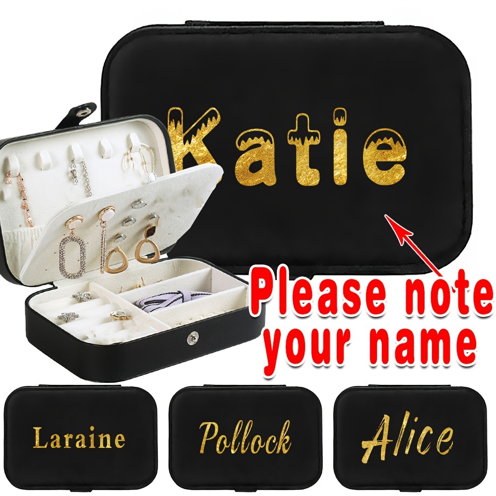 

Pu Leather Mini Jewelry Box With Golden Color Custom Name, Travel Jewelry Organizer Case For Earrings & Necklaces, Portable Protector Container(6.2''x 4.3''x 1.9'')