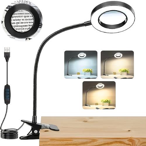 moderne usb vergrößerungs schreibtischlampe, 5x vergrößerung, einstellbare helligkeit, 3 farbmodi, usb-betrieben, schaltersteuerung, inklusive , für nagelkunst, reparaturen, lesen und verschiedene arten von räumen