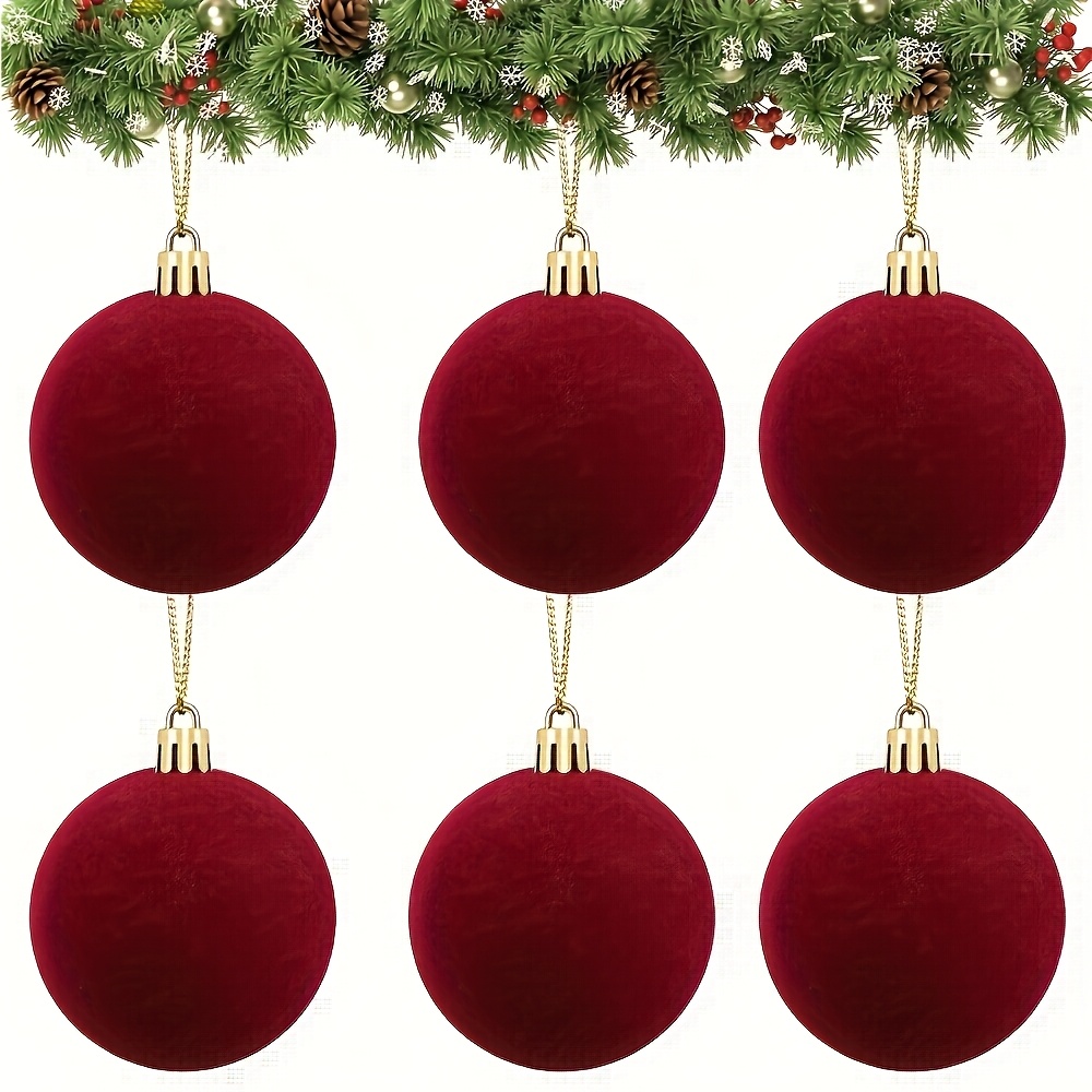 TEMU A Set Of 6 Wine-red Velvet Christmas Balls, Decorating The Christmas Tree With A High-quality Feel, A Festive Atmosphere! Easily Set The ,