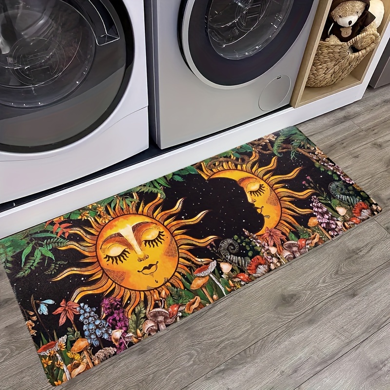 TEMU 1pc Laundry Room Mat - , 1.1cm Thick, Non-slip Backing, Machine Washable, Soft & Comfortable - Vibrant Celestial Design Kitchen, Hallway,