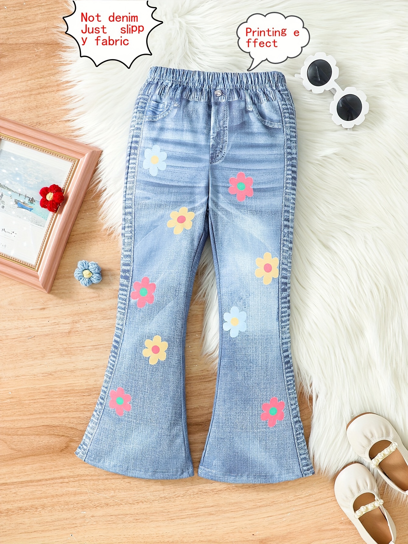 Baby Girls Rose Red Stretch Ripped Jeans Flare Pants Kids - Temu
